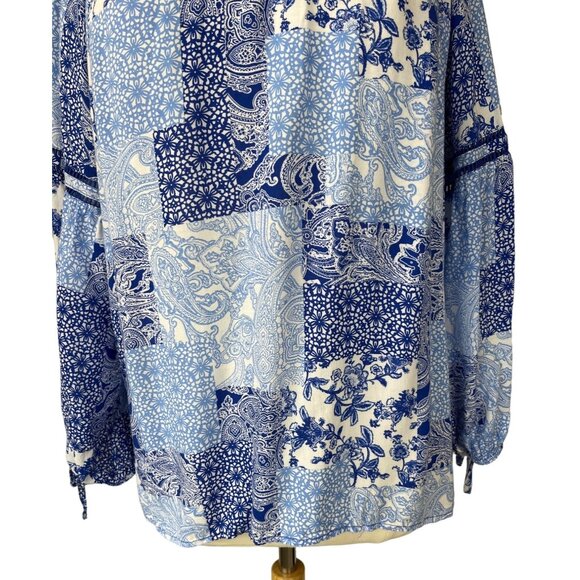 Cato Est 19456 Blouse Shirt Womens Size 26/28W Blue White Patchwork - Picture 4 of 10